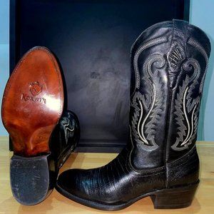 Brand New 100% Leather Black Leather Cowboy Boots -Lizard Stamped- Western Wear
